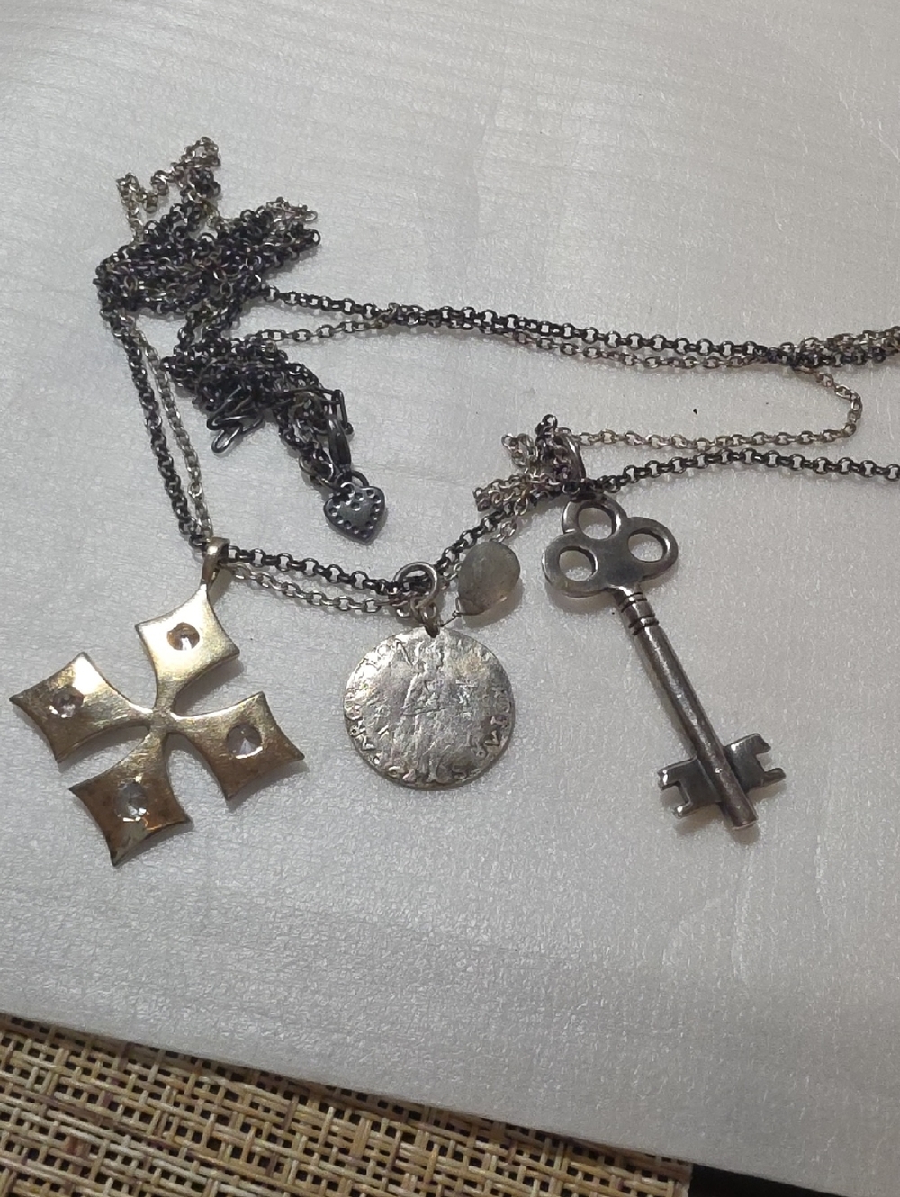 Stella & Dot Silver-Tone Key and Cross Pendant Necklace Set